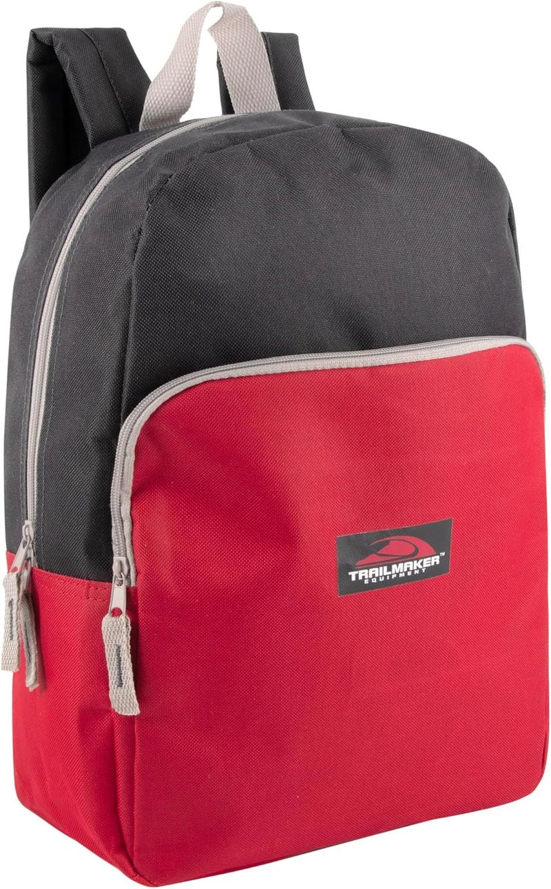 Trailmaker Color Block Backpacks for School Boys and Girls, 15 Inch Two Tone Colorful Small Travel Backpack for Kids (Red) - Image 1